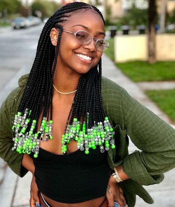 braids with a pop of color - green beads